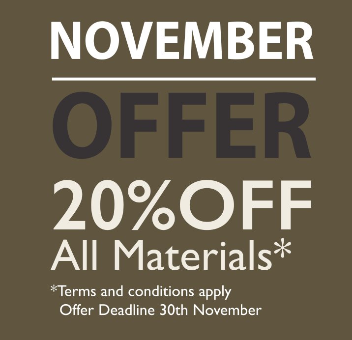 Text: November Offer - 20% off all materials